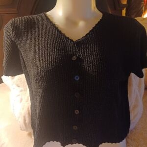 2/$25 SAG HARBOR Black V-neck Knit Sweater Blouse - Size XL